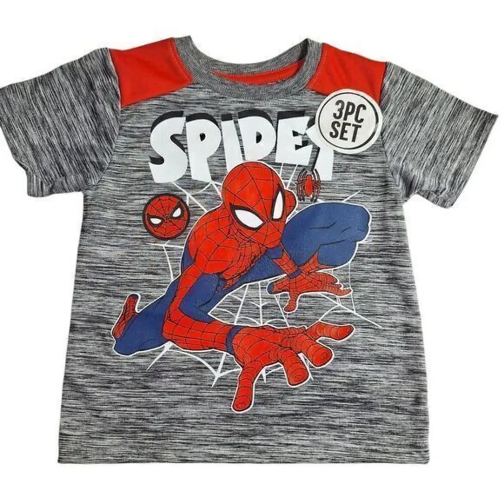 Marvel Spider-Man 5 Piece Set: Red T-shirt White T-shirt Shorts‎ Size 2 New